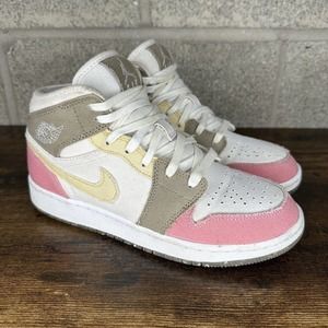 Nike Air Jordan 1 Mid SE GS Pastel Grind Shoes Size 5Y Sneaker DJ0338 100